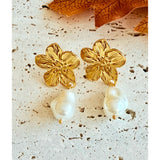 Pendiente Maxi Flor y Perla oro