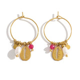 Pendiente concha perla rosa oro