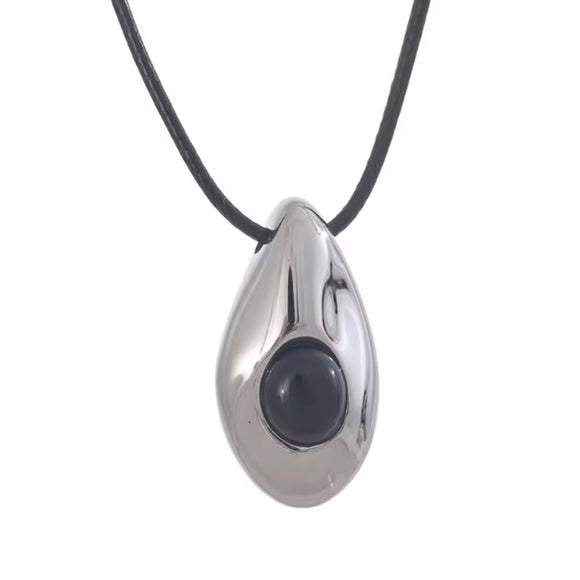 Collar Cordón Onix Negro Plata