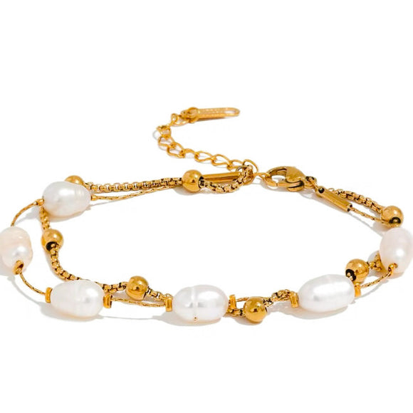 Pulsera Perlas Naturales oro