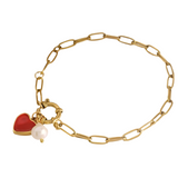 Pulsera Corazon Rojo Perla Oro