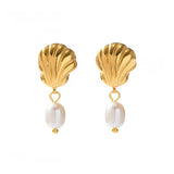 Pendiente concha perla oro