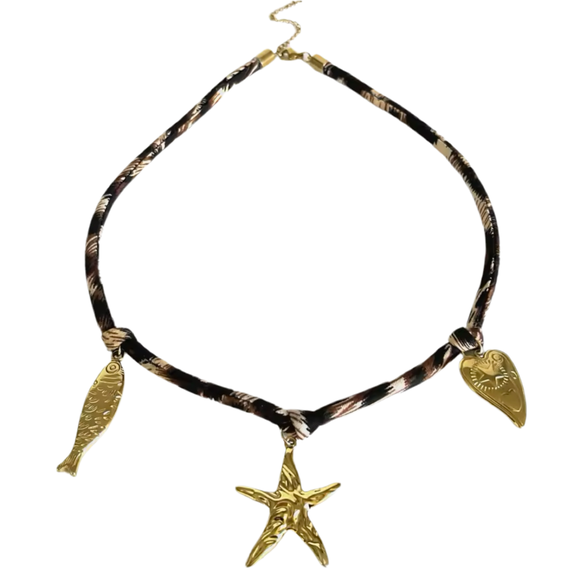 Collar Cordón Print Charms Estrella oro