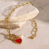 Pulsera Corazon Rojo Perla Oro