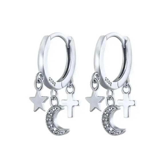 Pendientes Lunas Brillos Plata