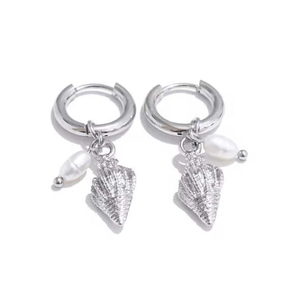 Pendiente Charms Caracola y Perlas plata