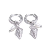 Pendiente Charms Caracola y Perlas plata