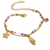 Pulsera Doble Charms Marinos y Cuentas de Colores oro