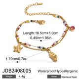 Pulsera Doble Charms Marinos y Cuentas de Colores oro