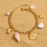 Pulsera gruesa charms marinos oro