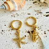 Pendientes Caracola y Estrella de Mar oro