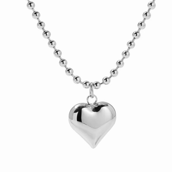 Collar Corazón Bolas Plata Mate