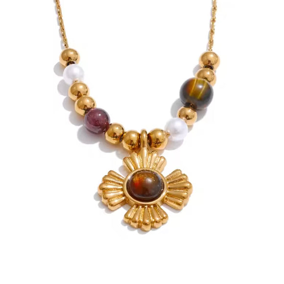 Collar Flor ojo de tigre oro