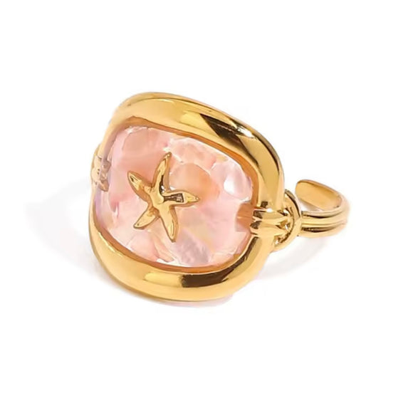 Anillo Estrella de Mar Rosa Transparente oro
