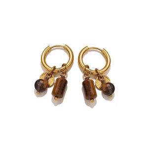Pendientes Charms ojo de tigre oro