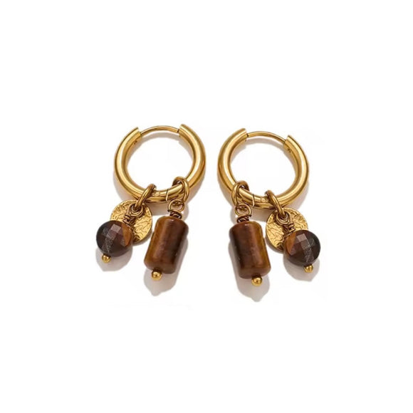 Pendientes Charms ojo de tigre oro