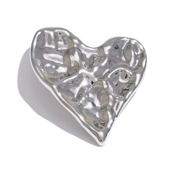 Broche Corazón Arrugado Plata