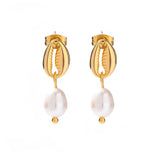 Pendiente mini concha perla oro