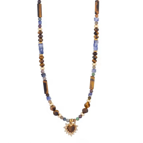 Collar corazón ojo de tigre oro