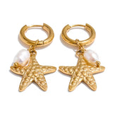 Pendiente Charms Estrella de Mar y Perla oro