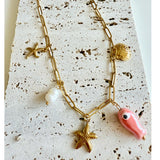 Collar Charms Pez Rosa oro