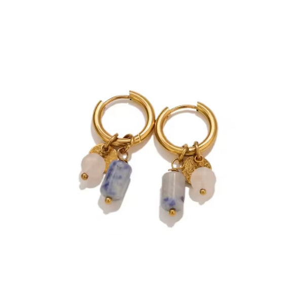 Pendientes Charms sodalita y cuarzo oro