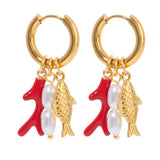 Pendientes Charms Coral Pez oro