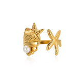 Anillo estrellas de mar perla oro