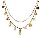 Collar doble Charms caballito de mar oro