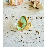 Anillo Estrella de Mar Transparente Agua Marina oro
