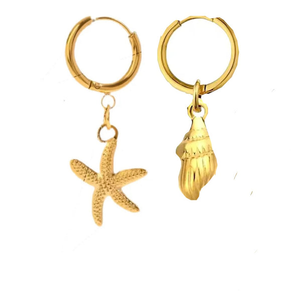 Pendientes Caracola y Estrella de Mar oro