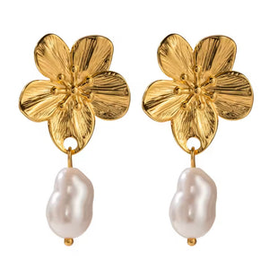 Pendiente Maxi Flor y Perla oro