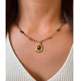 Collar cuentas y colgante ojo de tigre oro