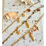 Pulsera Doble Charms Marinos y Cuentas de Colores oro