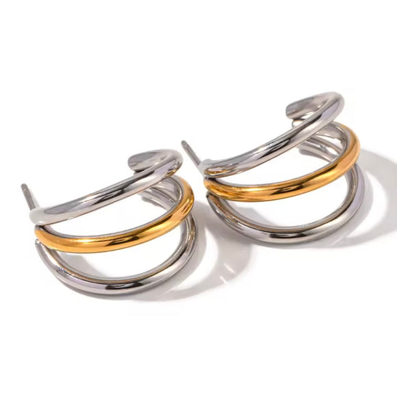 Pendiente triple bicolor