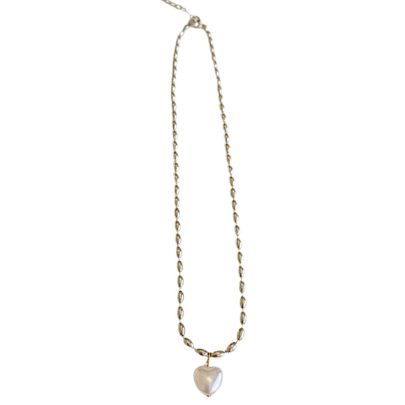 Collar Corazón Perla Plata