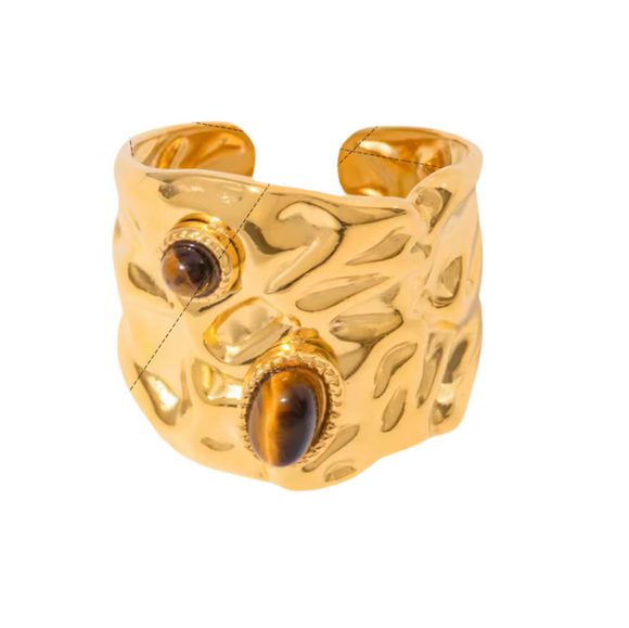 Anillo Maxi con ojo de tigre oro