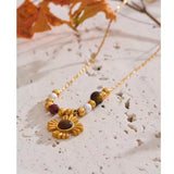 Collar Flor ojo de tigre oro