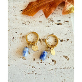 Pendientes Charms sodalita y cuarzo oro