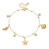 Tobillera/pulsera Charms marinos brillos oro