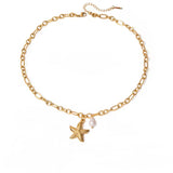 Collar grueso estrella de mar perla oro