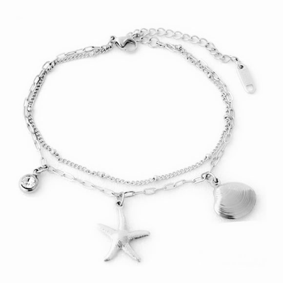 Pulsera Charms Estrella de Mar y Concha plata