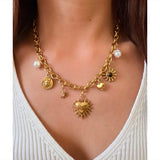 Collar charms Corazón Sol oro