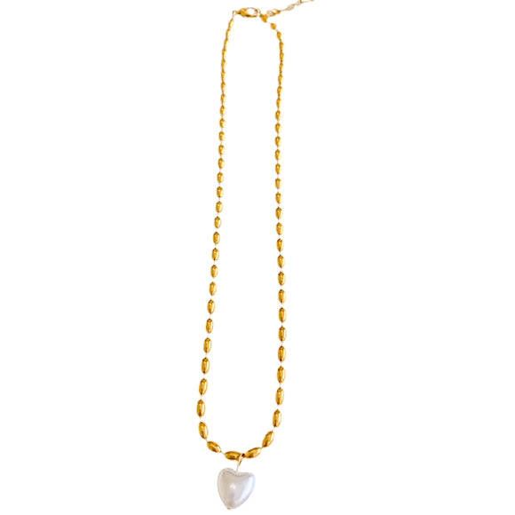 Collar Corazón Perla Oro