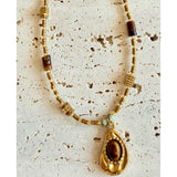 Collar cuentas y colgante ojo de tigre oro