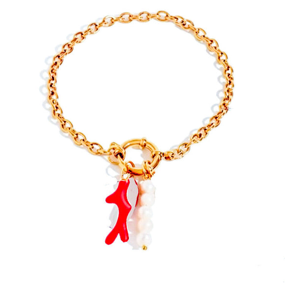 Pulsera Charms Coral Oro