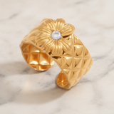 Anillo Flor Brillo oro