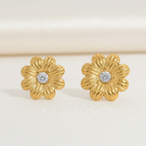 Pendiente Mini Flor Brillo oro