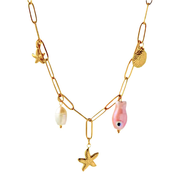Collar Charms Pez Rosa oro
