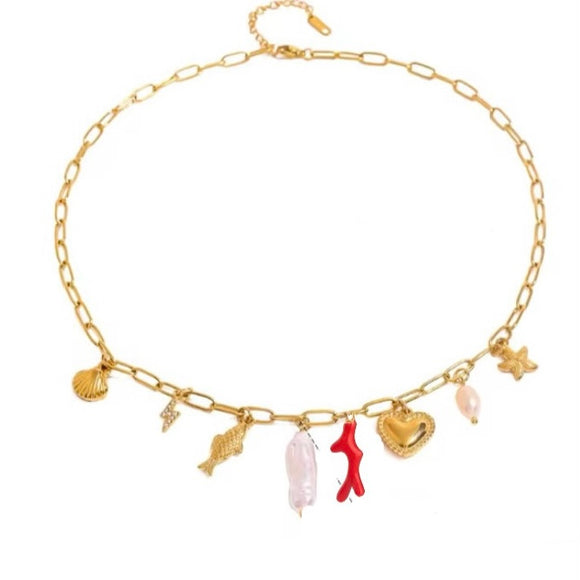 Collar Charms Coral Oro